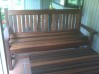 Slatted table with matching benches.