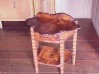 Twin bedside tables, rich burl, curly burl, curly redwood.