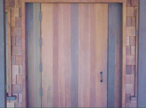 Salvaged Redwood door at Brewery Gulch Inn.